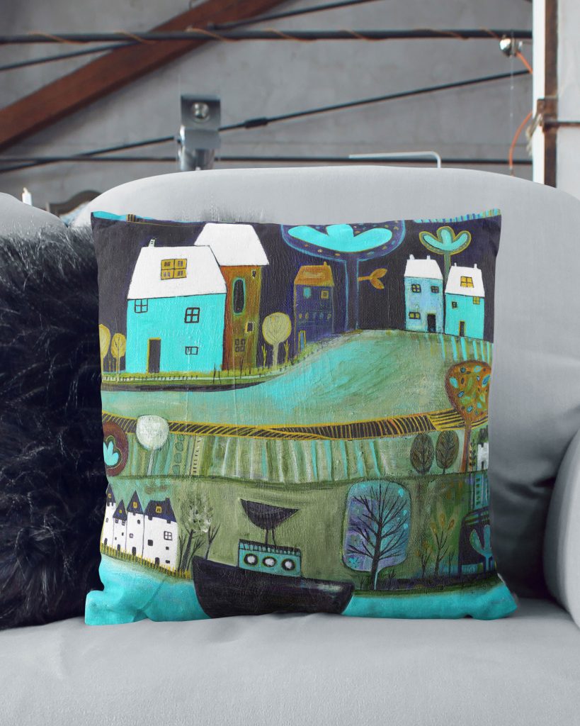 painting cushion navy blue